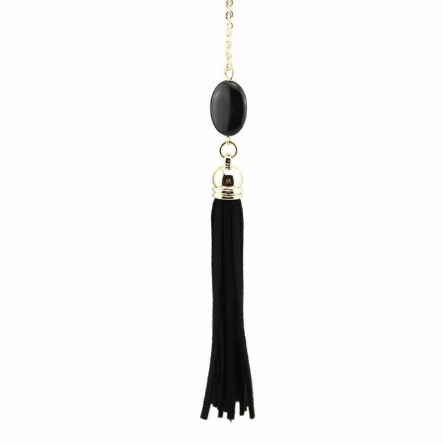 Boho Long Yellow Velvet Tassel Necklace Gold Plating Suede Tassel Pendant Necklace Fashion Women Long Necklace