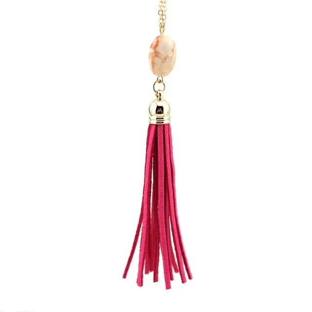 Boho Long Yellow Velvet Tassel Necklace Gold Plating Suede Tassel Pendant Necklace Fashion Women Long Necklace