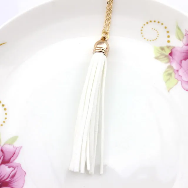 Boho Long Yellow Velvet Tassel Necklace Gold Plating Suede Tassel Pendant Necklace Fashion Women Long Necklace