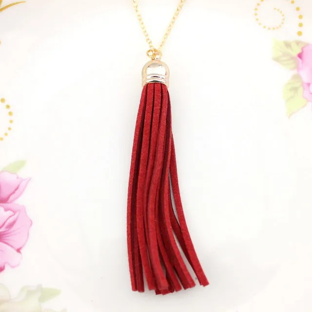 Boho Long Yellow Velvet Tassel Necklace Gold Plating Suede Tassel Pendant Necklace Fashion Women Long Necklace