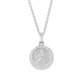 Brushed Silver Small St Christopher Personalised Silver Necklace