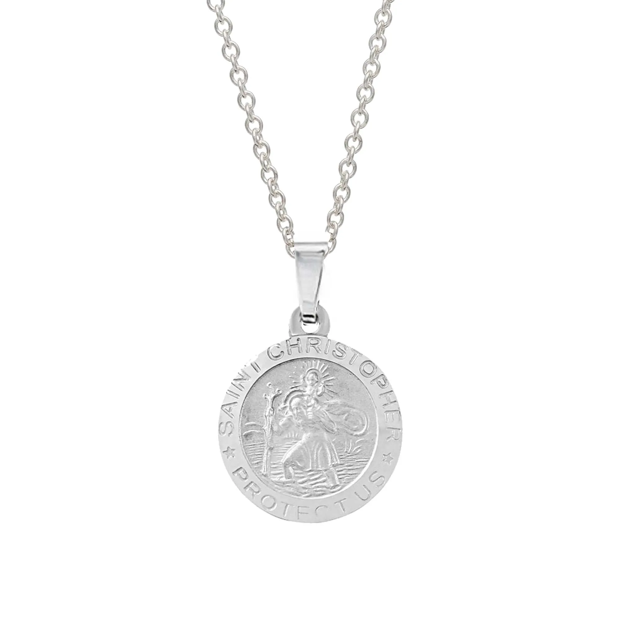 Brushed Silver Small St Christopher Personalised Silver Necklace