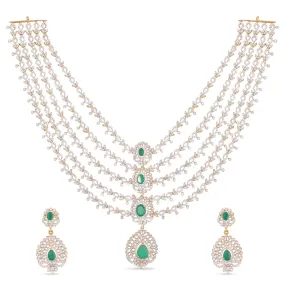 Cascading Green Stone Silver CZ Necklace Set