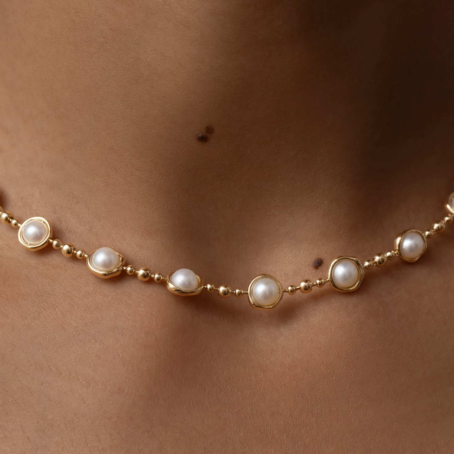 Celestial Pearl & Gold Bead Toggle Necklace