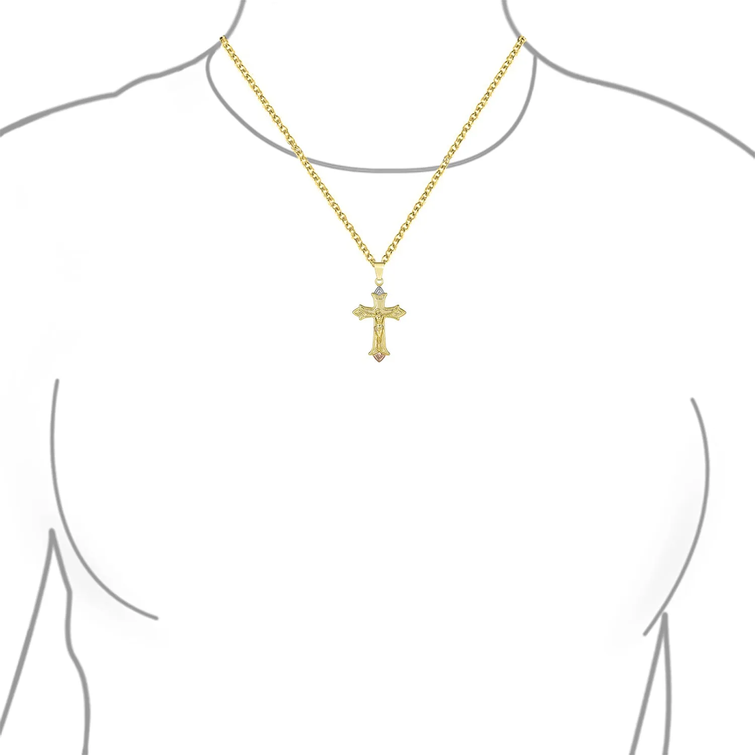 Christian Religious Jesus Crucifix Cross Pendant Necklace 2 Tone Gold Plated