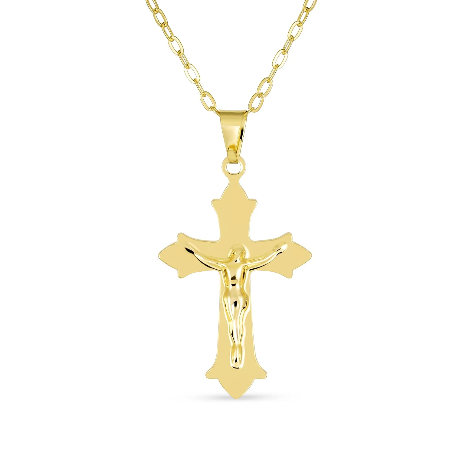 Christian Religious Jesus Crucifix Cross Pendant Necklace 2 Tone Gold Plated