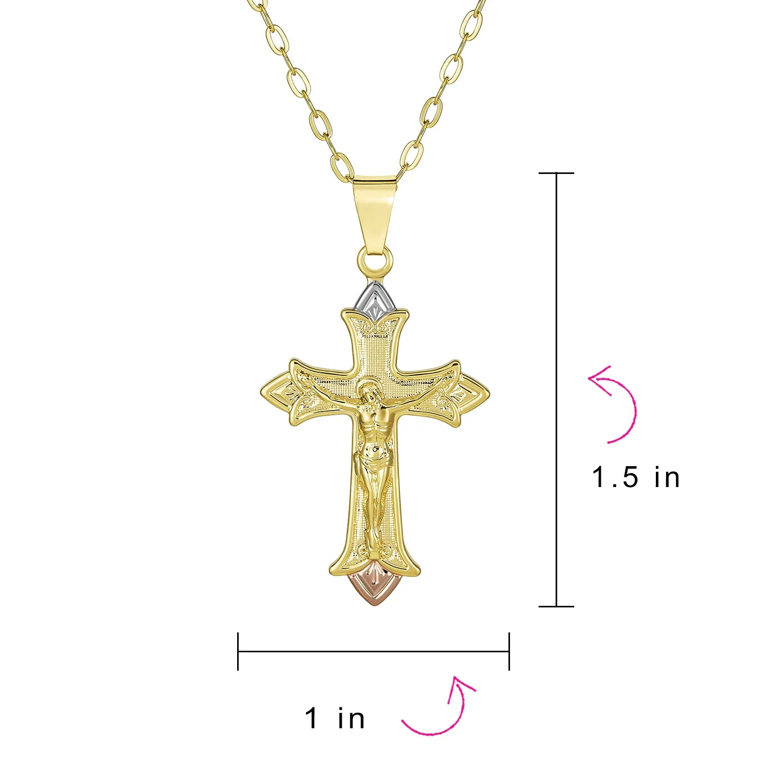 Christian Religious Jesus Crucifix Cross Pendant Necklace 2 Tone Gold Plated