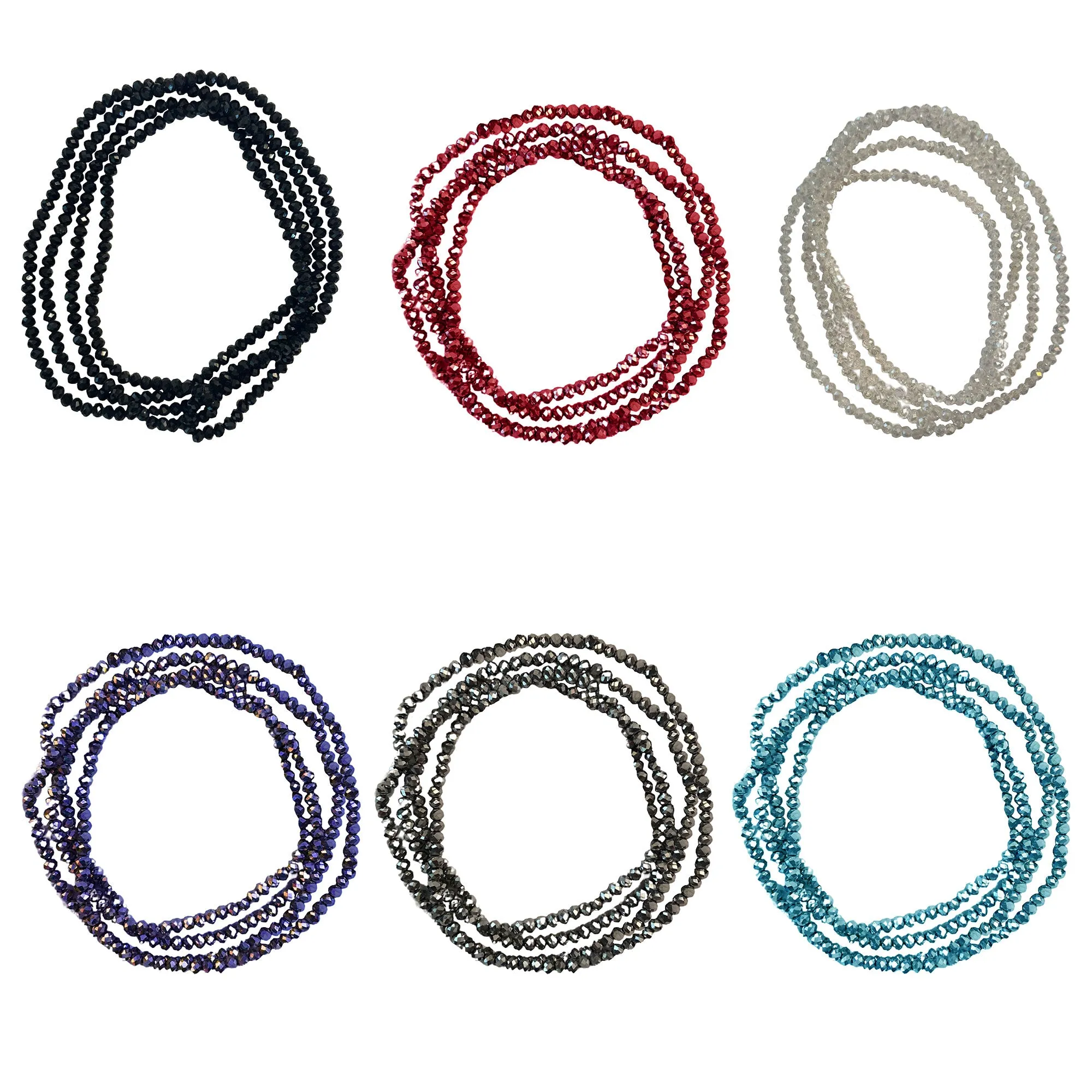 CLEARANCE CRYSTAL WRAP NECKLACES (CASE OF 120 - $0.50 / PIECE)  Wholesale Wrap Necklaces / Bracelets in Assorted Colors SKU: 70400-A-B-120