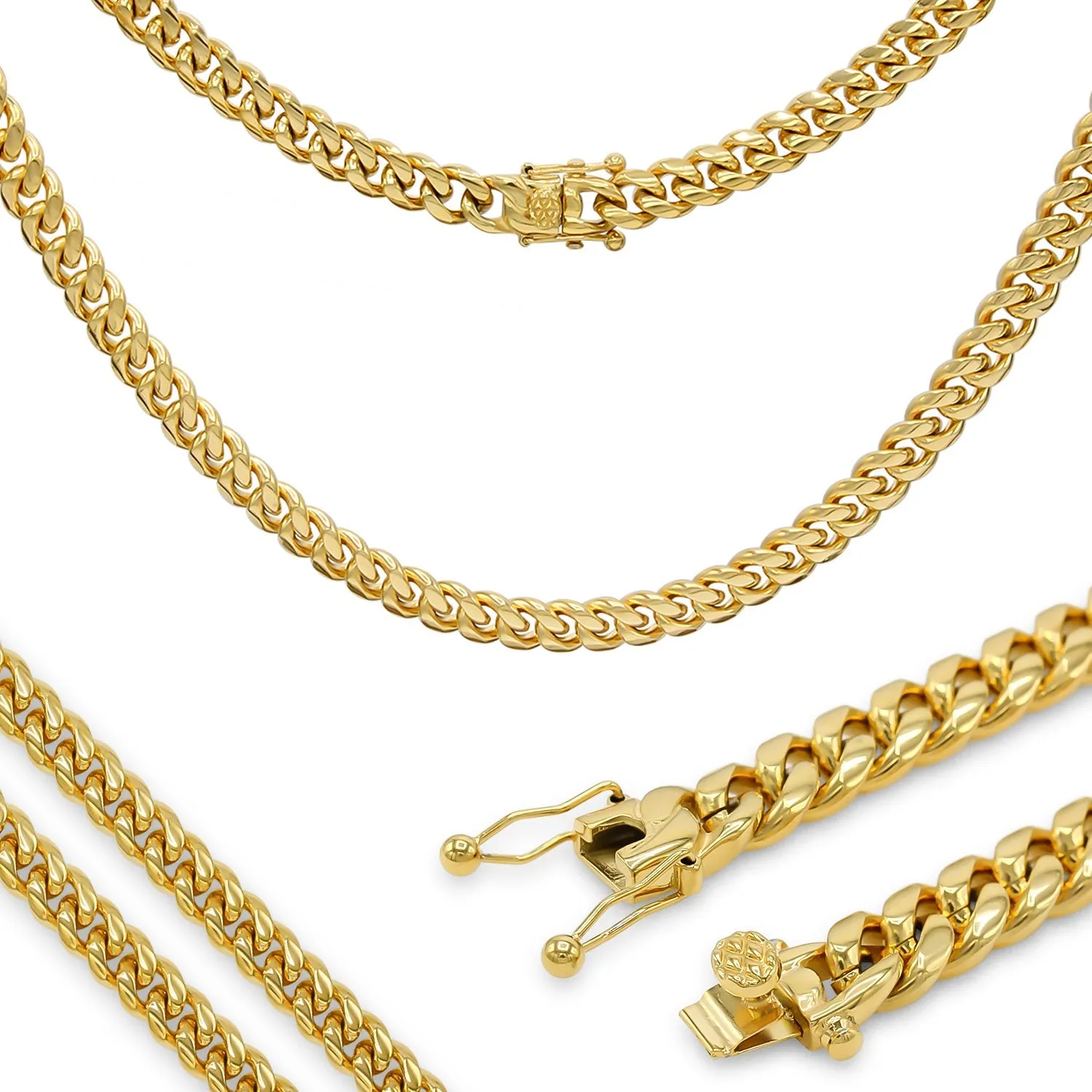 Cuban Link Chain 18K Gold Plated Curb Necklace 30" Stainless Steel Jewelry for Men