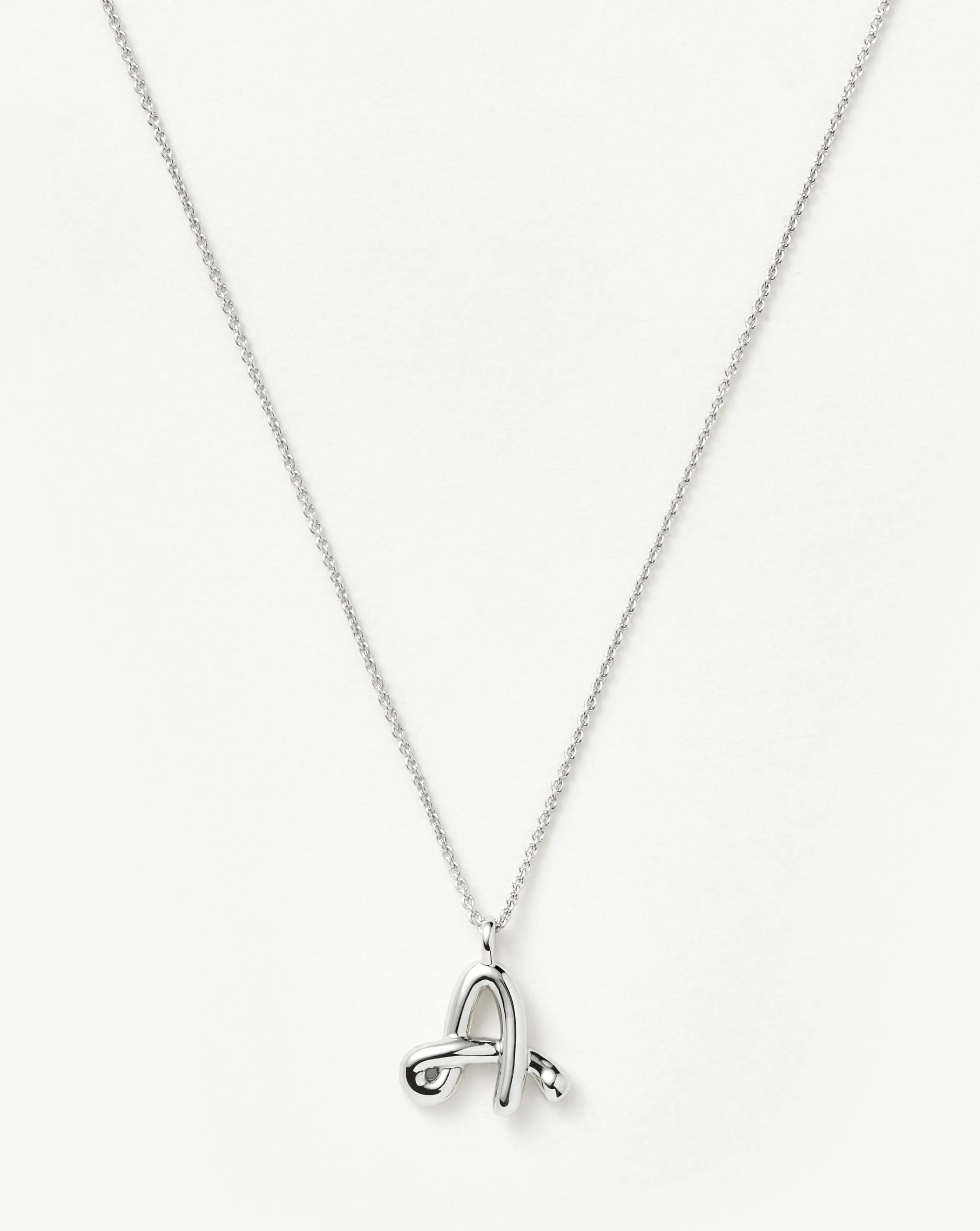 Curly Molten Initial Pendant Necklace - Initial A | Sterling Silver