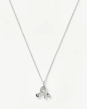 Curly Molten Initial Pendant Necklace - Initial A | Sterling Silver