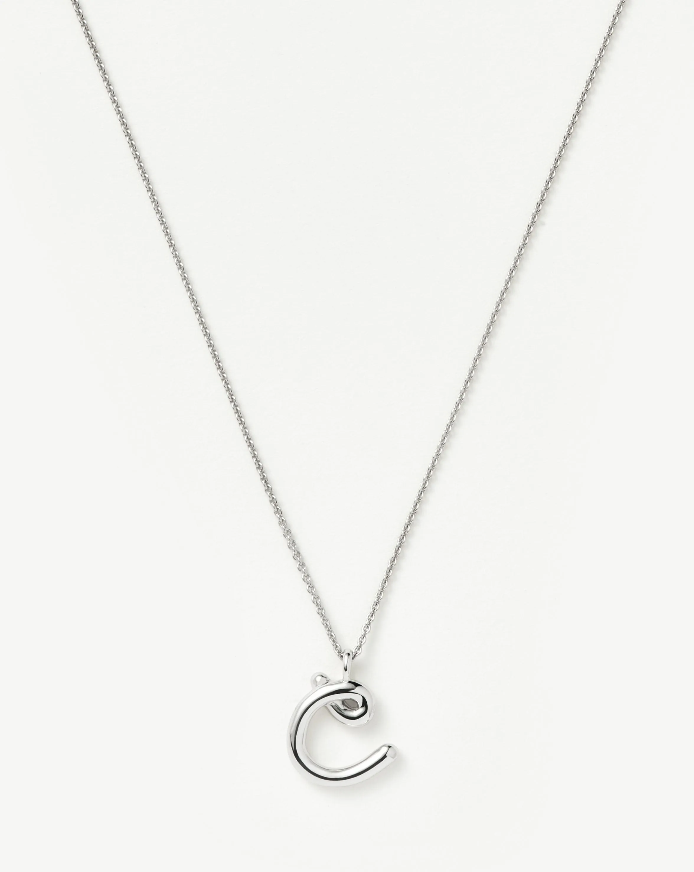 Curly Molten Initial Pendant Necklace - Initial C | Sterling Silver