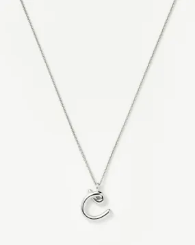 Curly Molten Initial Pendant Necklace - Initial C | Sterling Silver