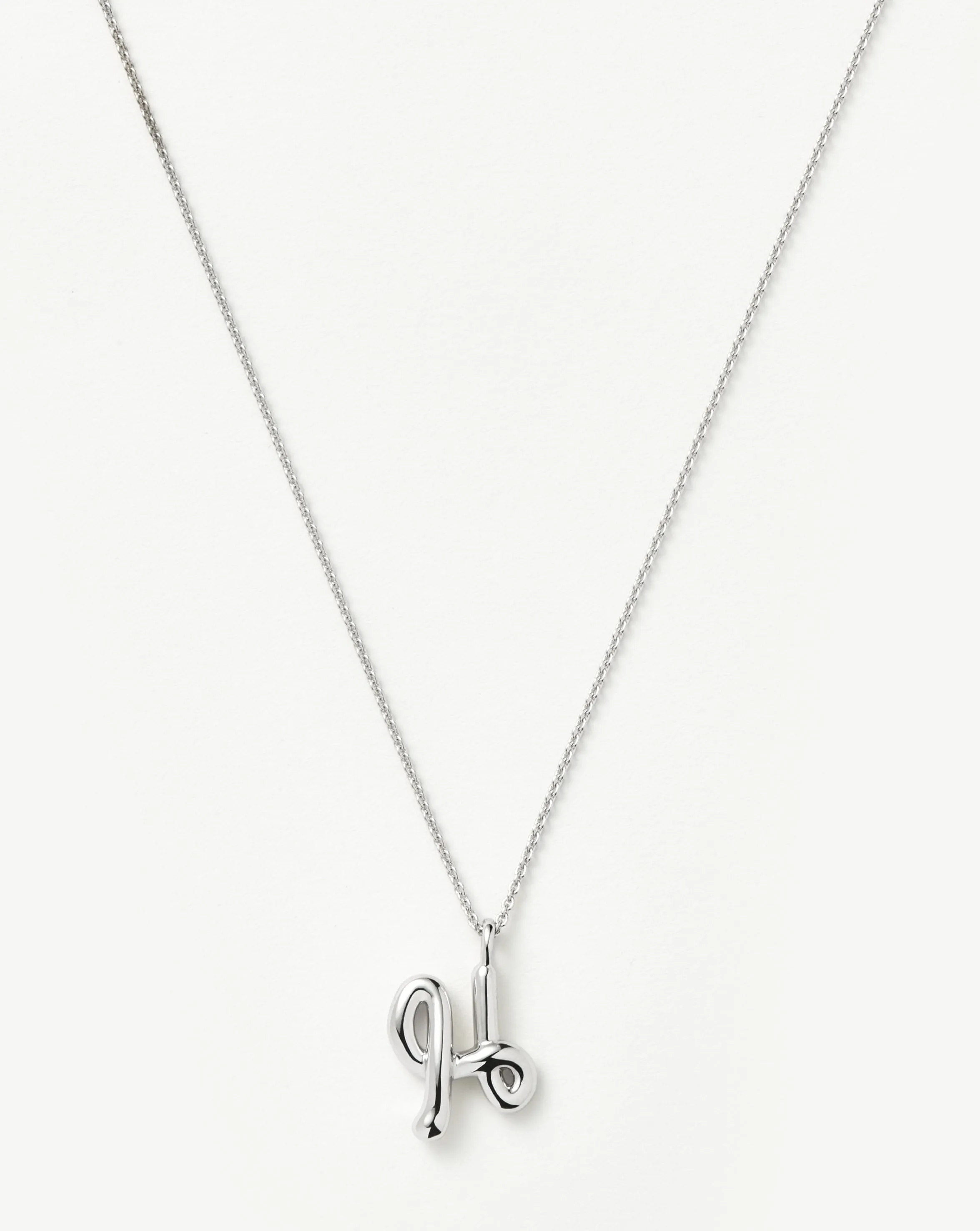 Curly Molten Initial Pendant Necklace - Initial H | Sterling Silver