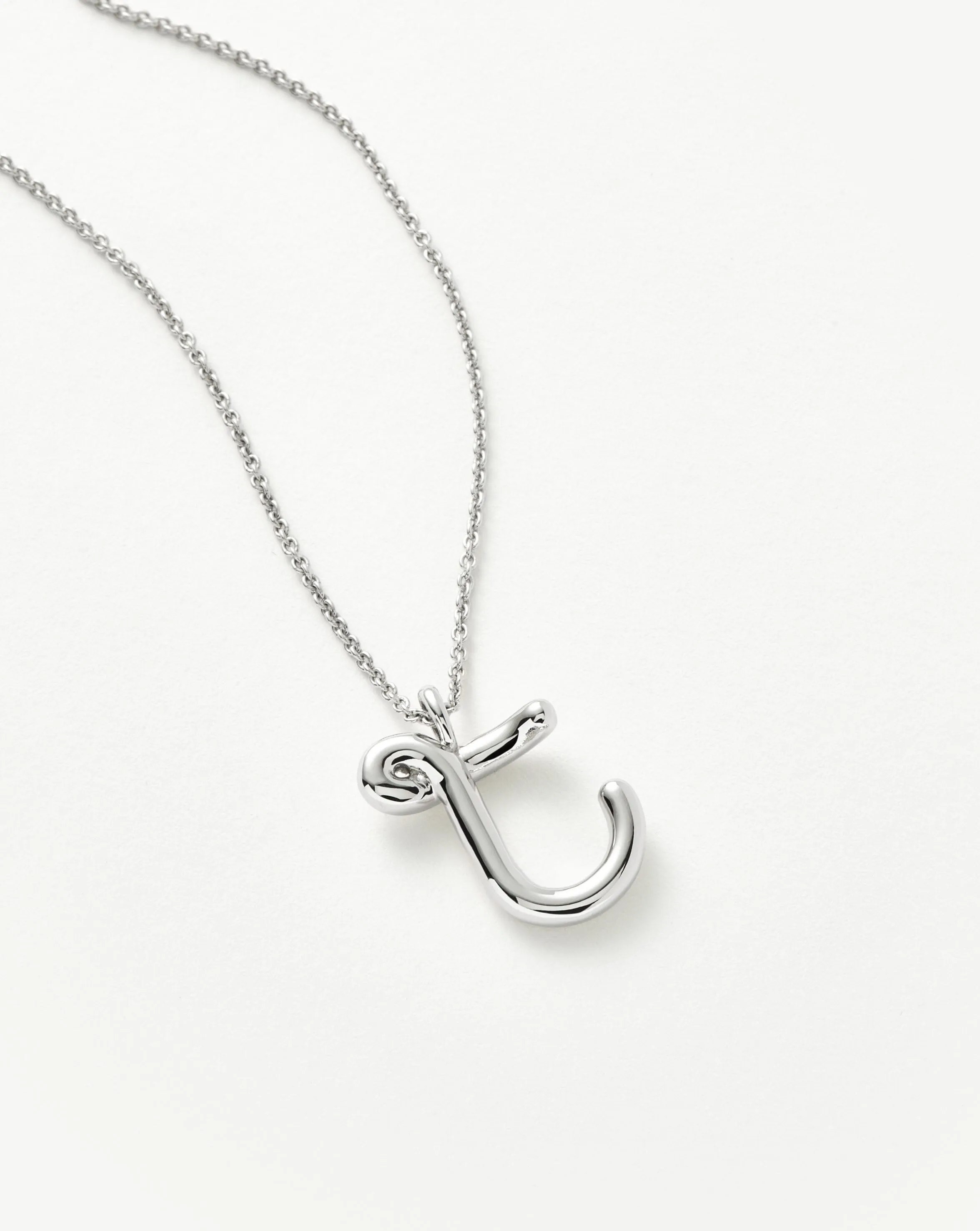 Curly Molten Initial Pendant Necklace - Initial J | Sterling Silver