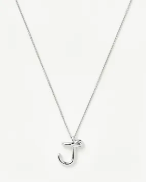 Curly Molten Initial Pendant Necklace - Initial J | Sterling Silver