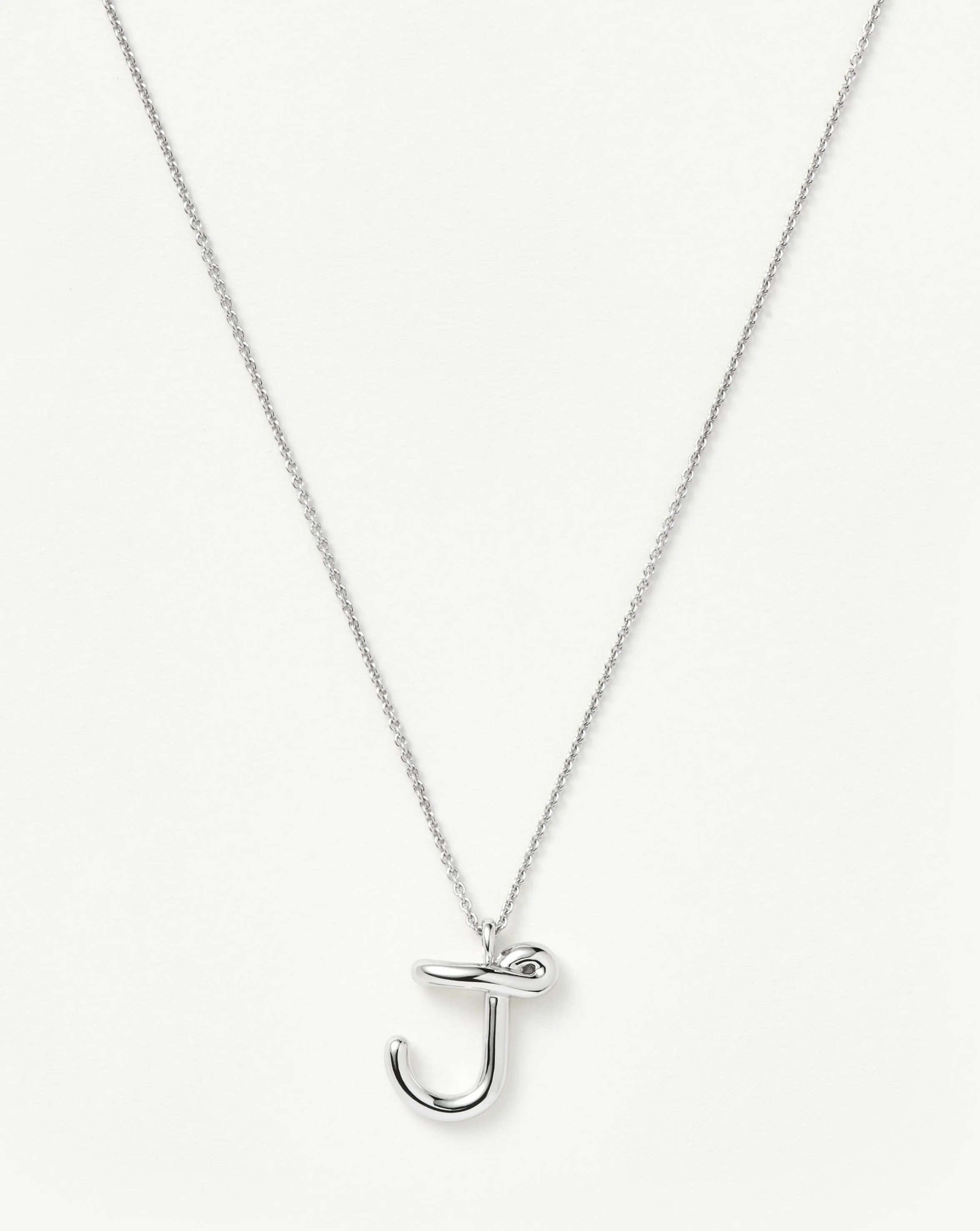 Curly Molten Initial Pendant Necklace - Initial J | Sterling Silver