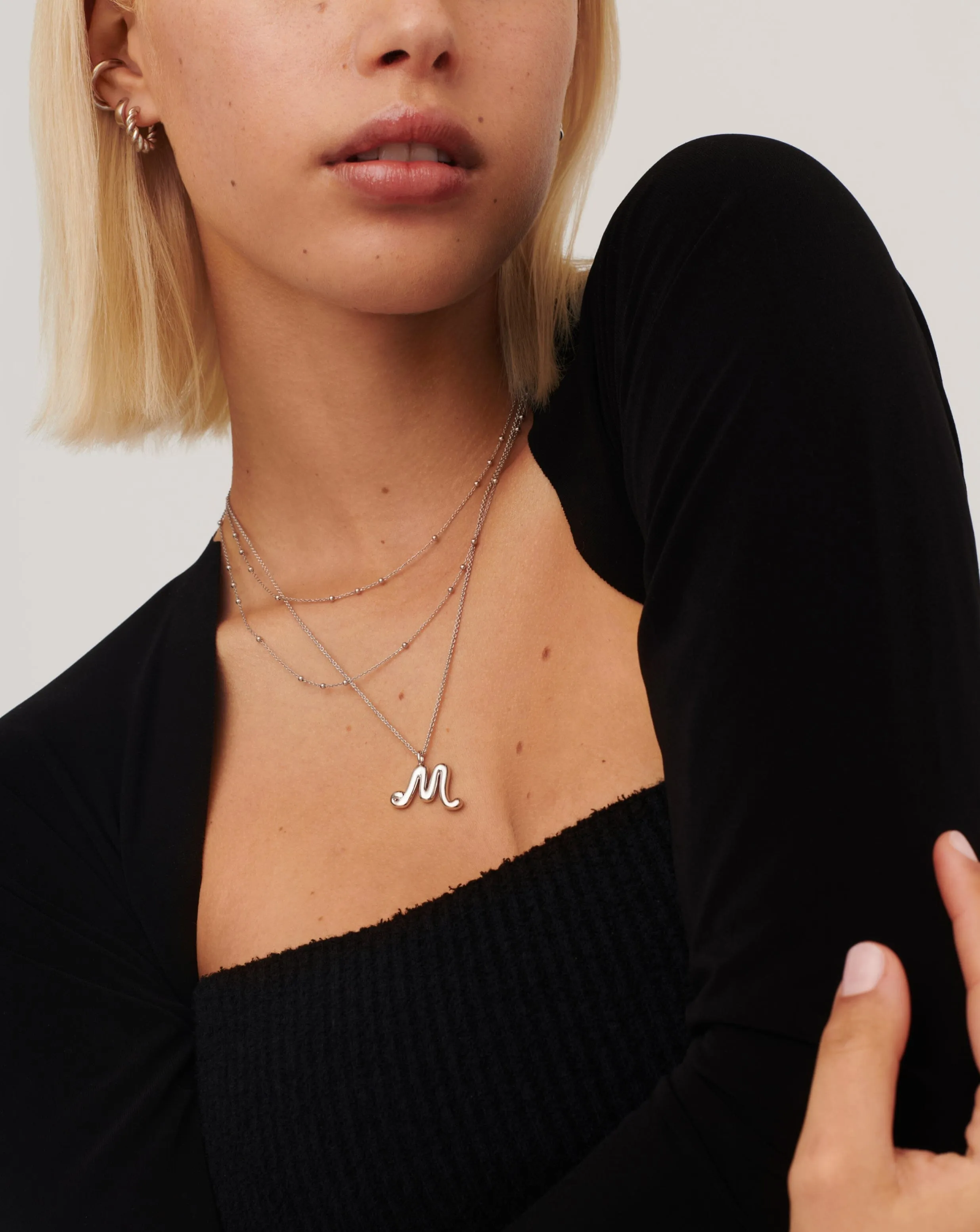 Curly Molten Initial Pendant Necklace - Initial M | Sterling Silver