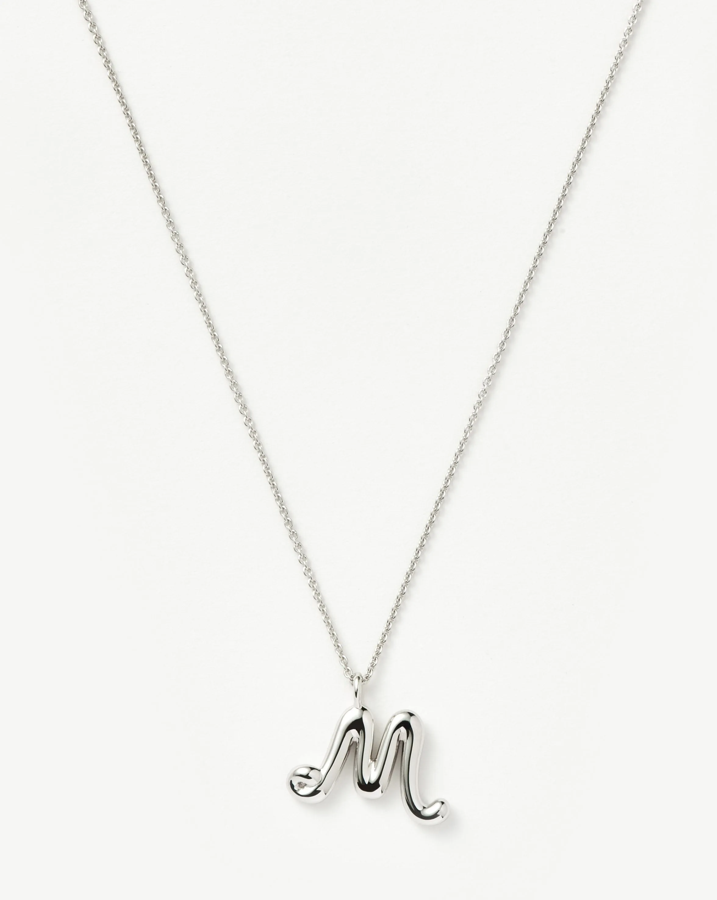 Curly Molten Initial Pendant Necklace - Initial M | Sterling Silver