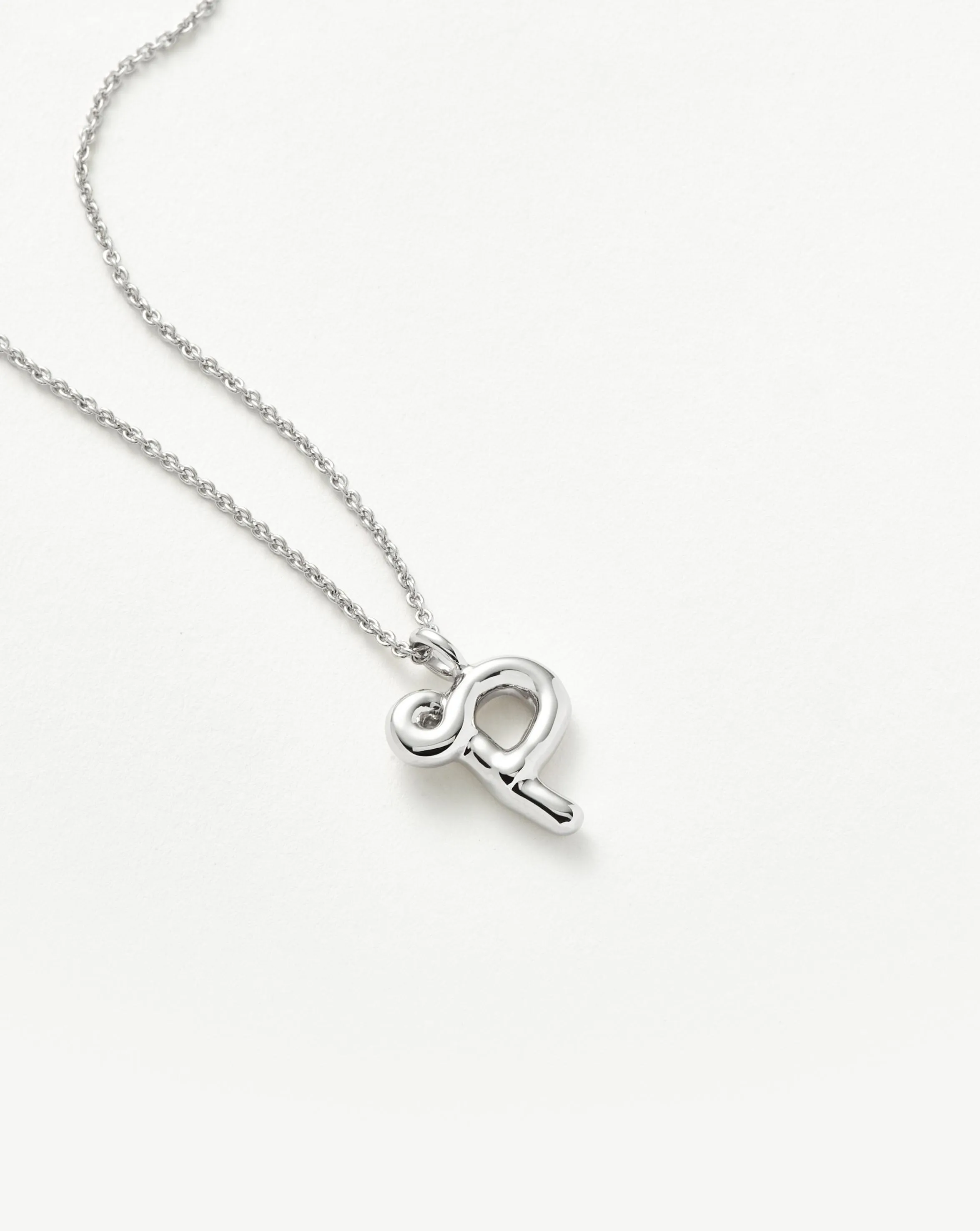 Curly Molten Initial Pendant Necklace - Initial P | Sterling Silver