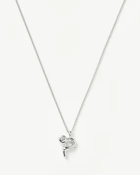 Curly Molten Initial Pendant Necklace - Initial P | Sterling Silver