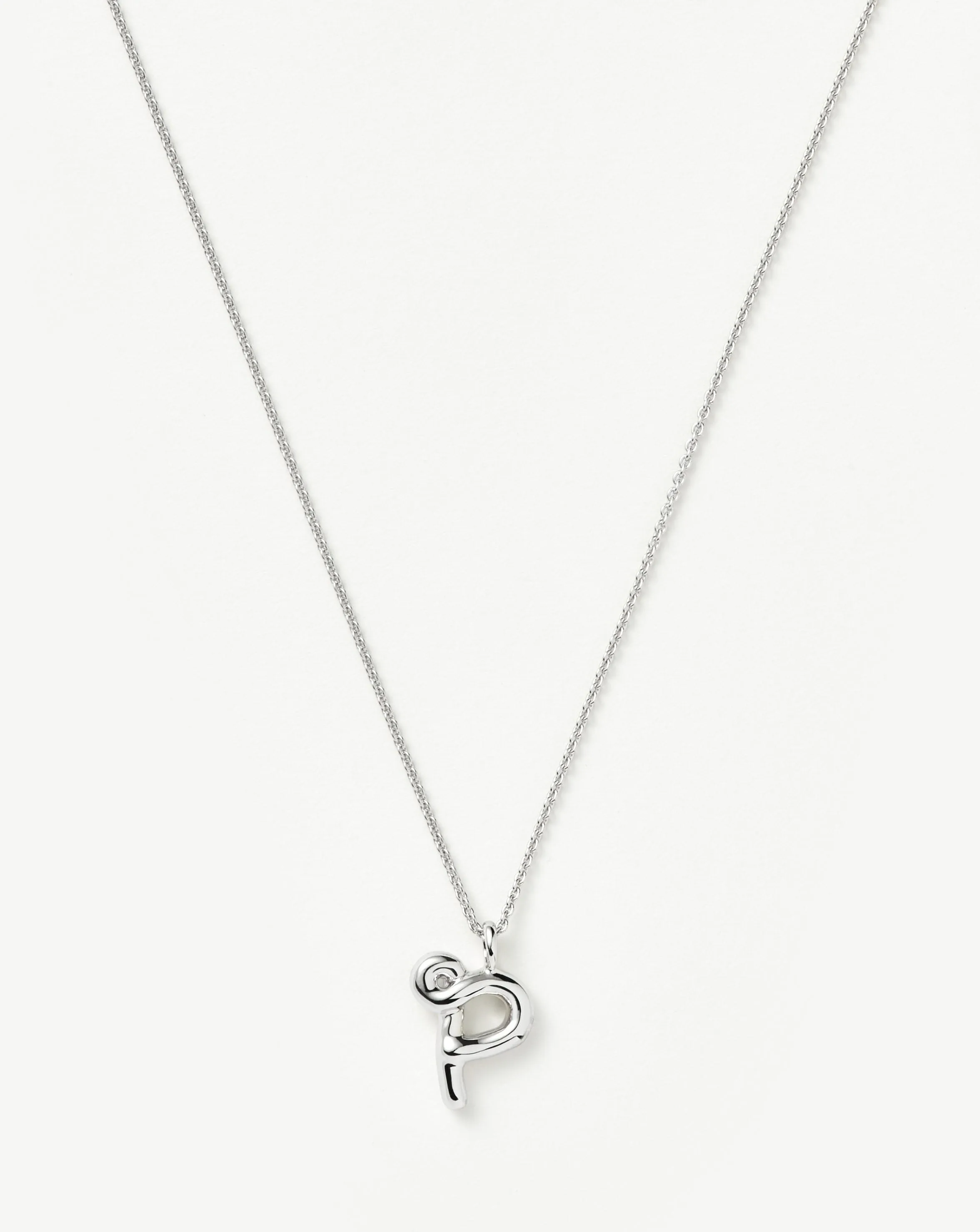 Curly Molten Initial Pendant Necklace - Initial P | Sterling Silver