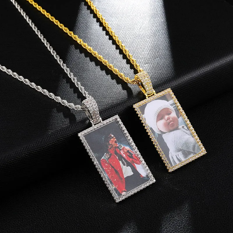 Custom Made Square Photo Medallion Necklaces