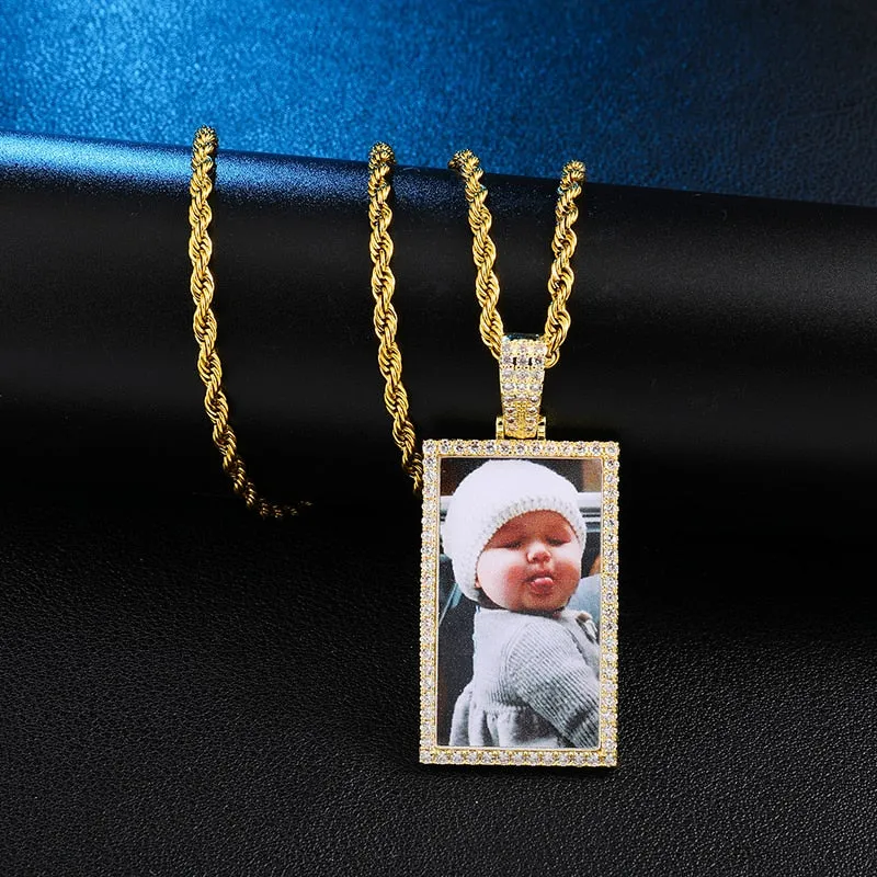 Custom Made Square Photo Medallion Necklaces