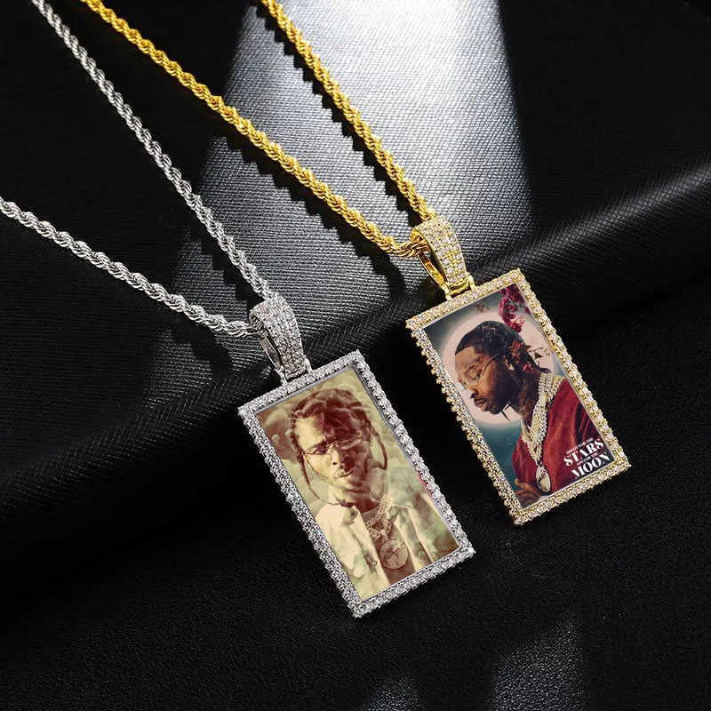 Custom Photo Rectangle Medallion Necklaces Christmas Gifts For Men