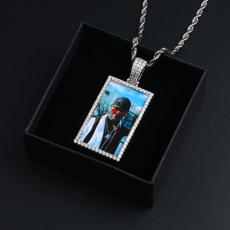 Custom Photo Rectangle Medallion Necklaces Christmas Gifts For Men