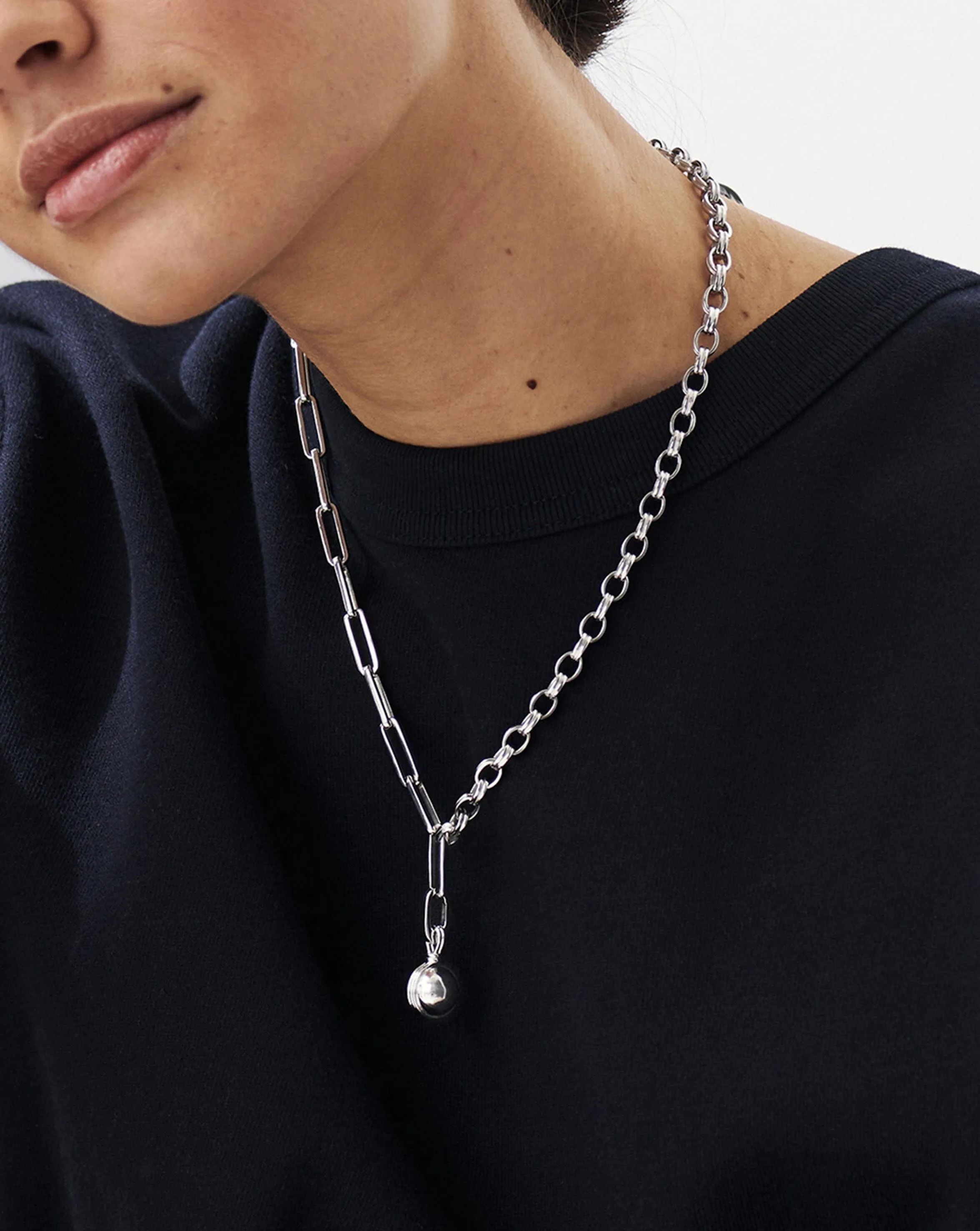 Deconstructed Axiom Small Sphere Chain Necklace | Silver Plated