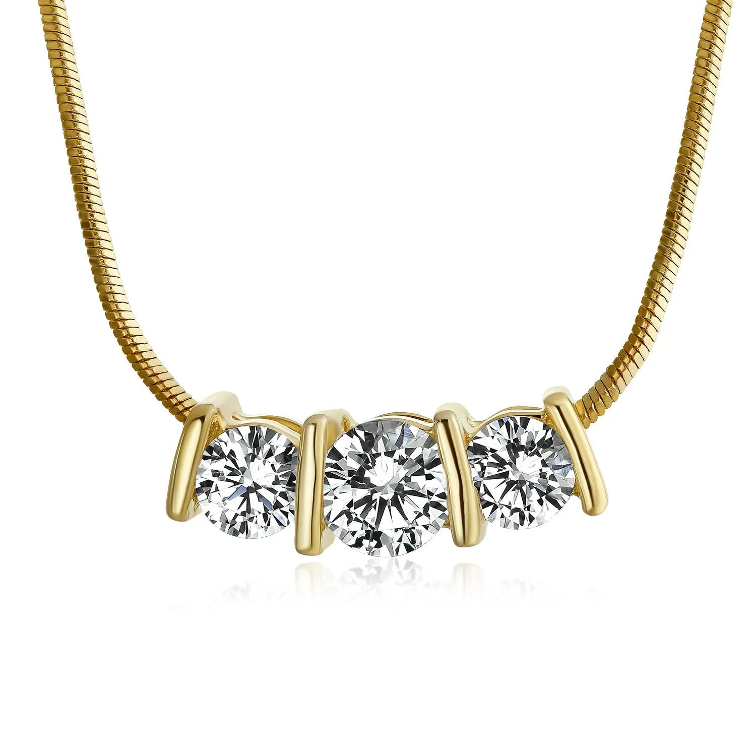 Delicate Past Present Future 3 Stone CZ Necklace Silver Gold Plated