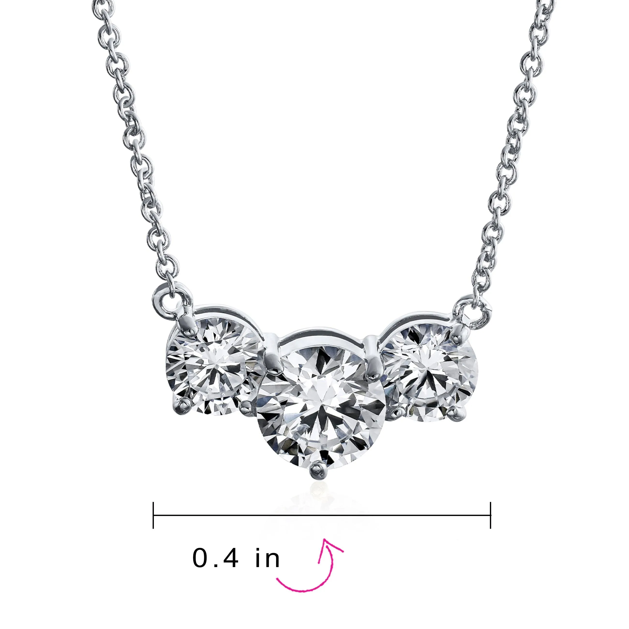 Delicate Past Present Future 3 Stone CZ Necklace Silver Gold Plated