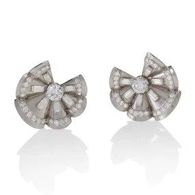 Diamond Fan-Shaped Ribbon Clip Earrings