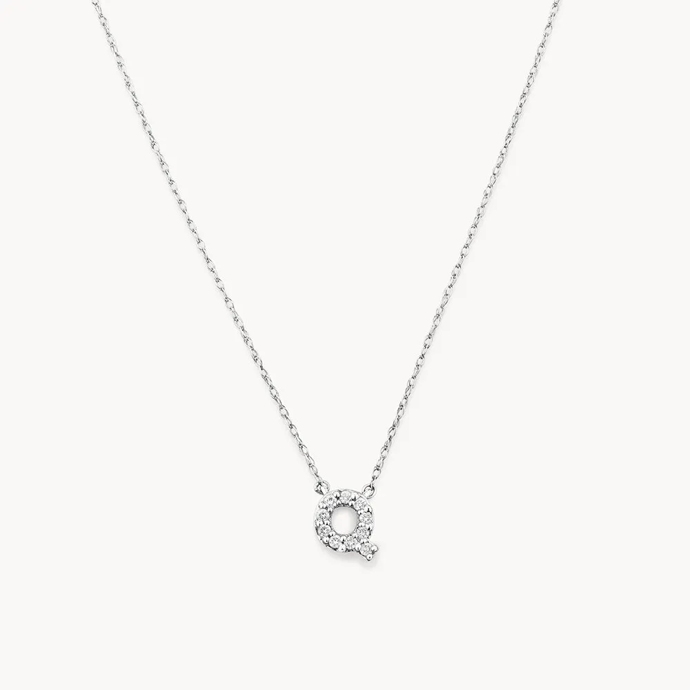 Diamond Letter Q Necklace in Silver