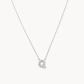 Diamond Letter Q Necklace in Silver