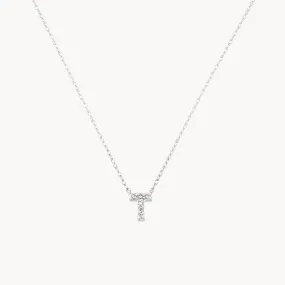 Diamond Letter T Necklace in Silver