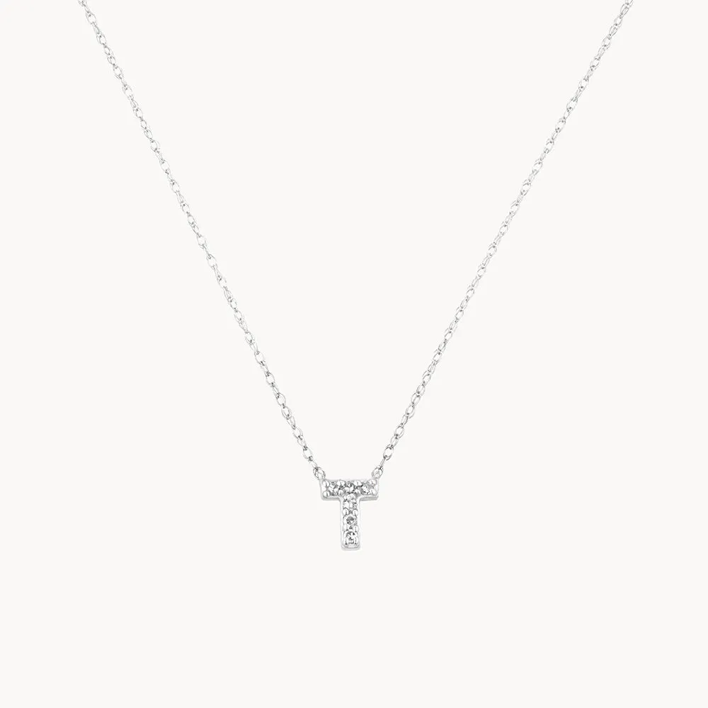 Diamond Letter T Necklace in Silver