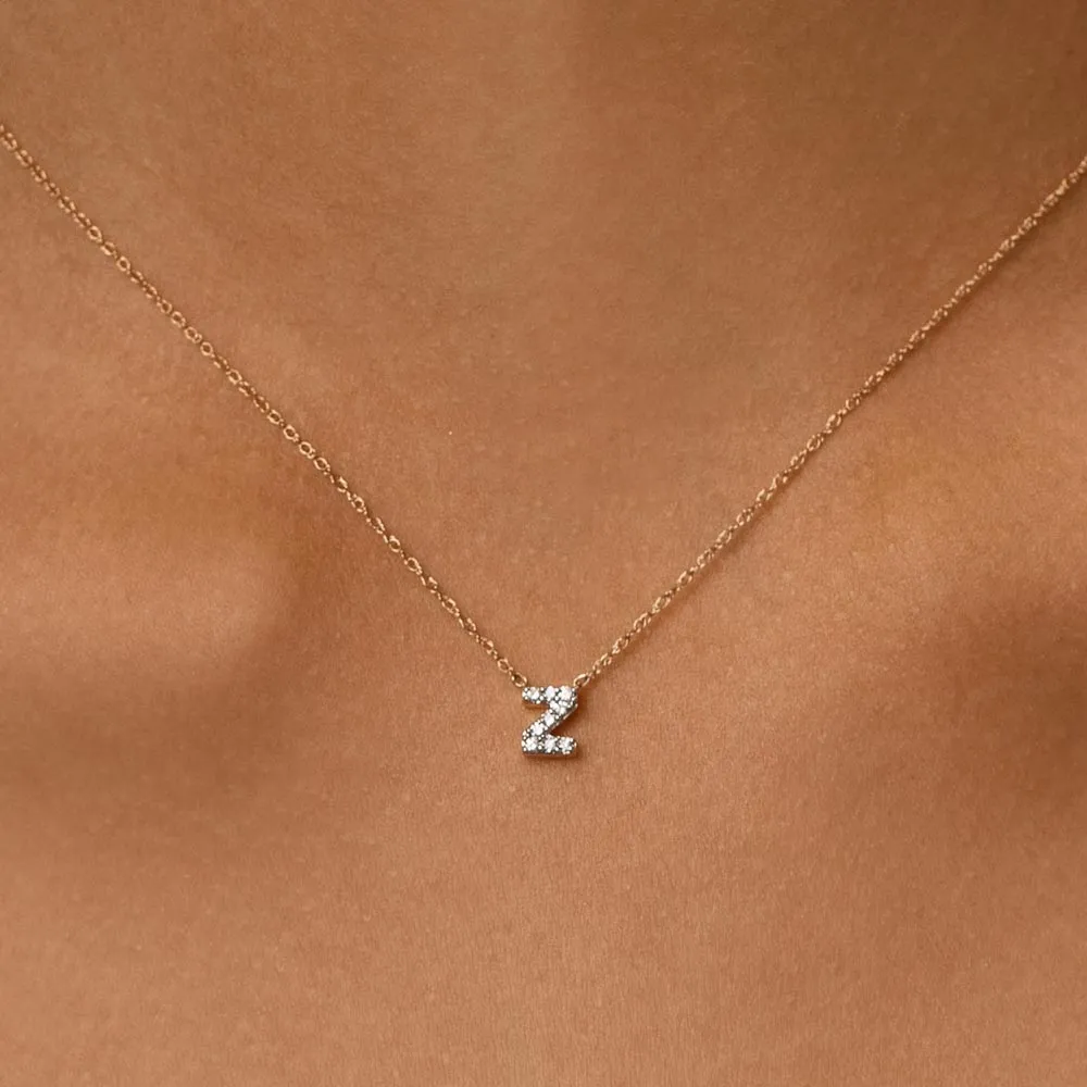 Diamond Letter Z Necklace in 10k Gold