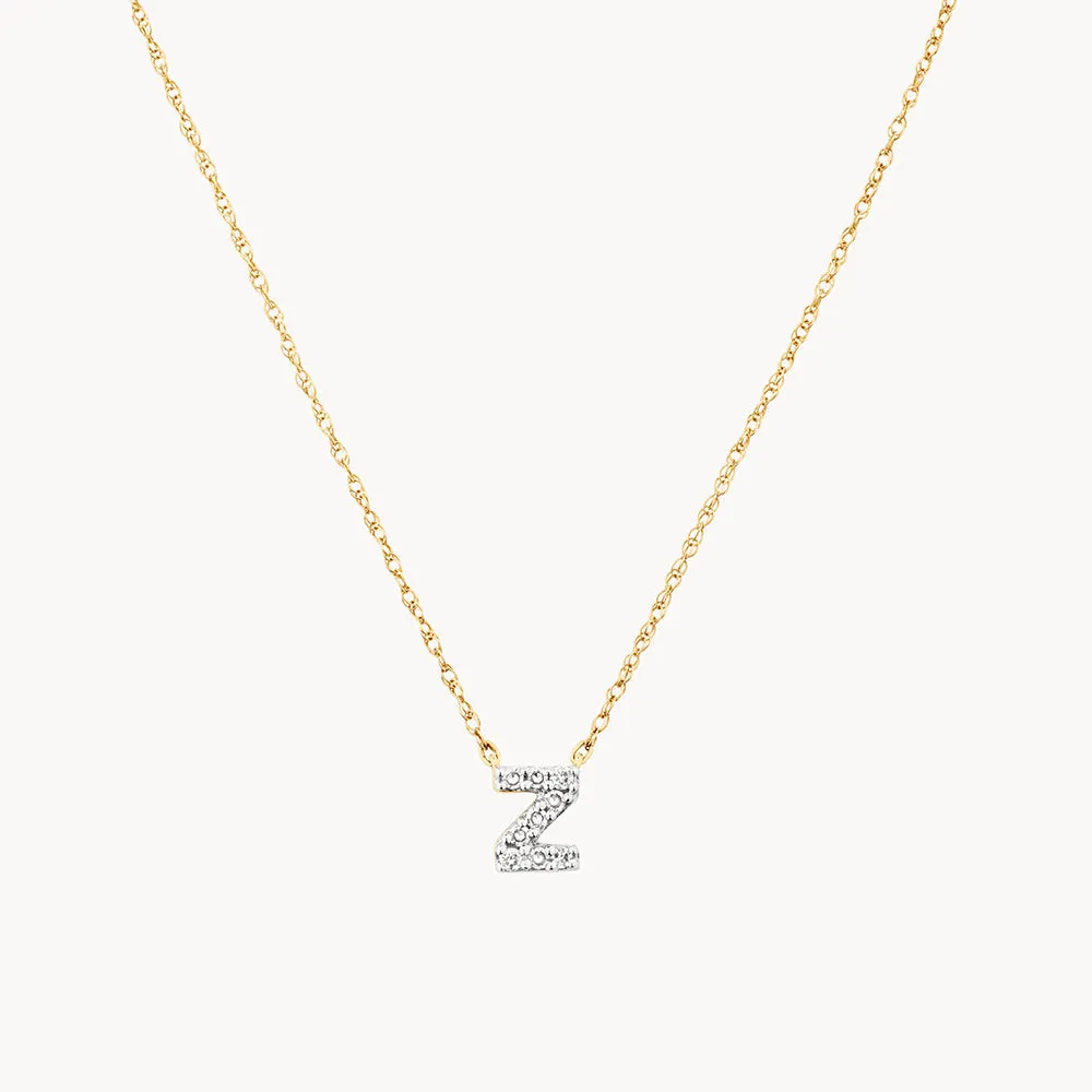 Diamond Letter Z Necklace in 10k Gold