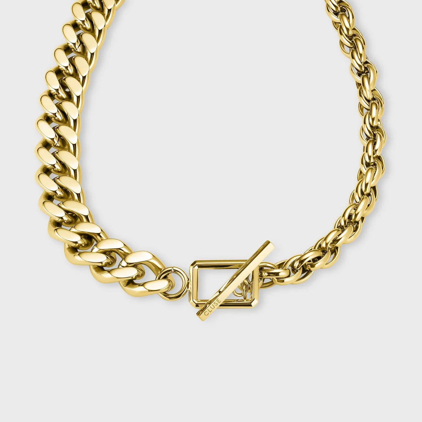 Essentielle Mixed Chain T-Bar Necklace, Gold Colour