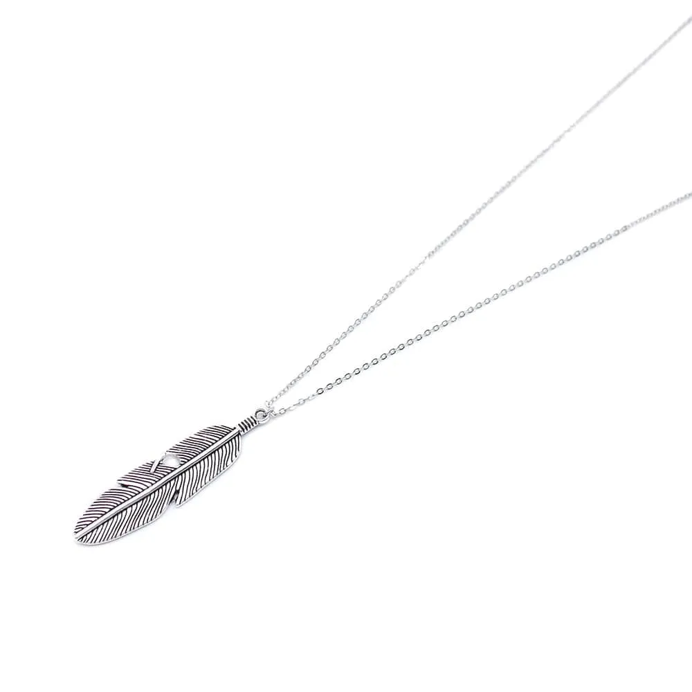 Feather Pendant Necklace - Gold or Silver