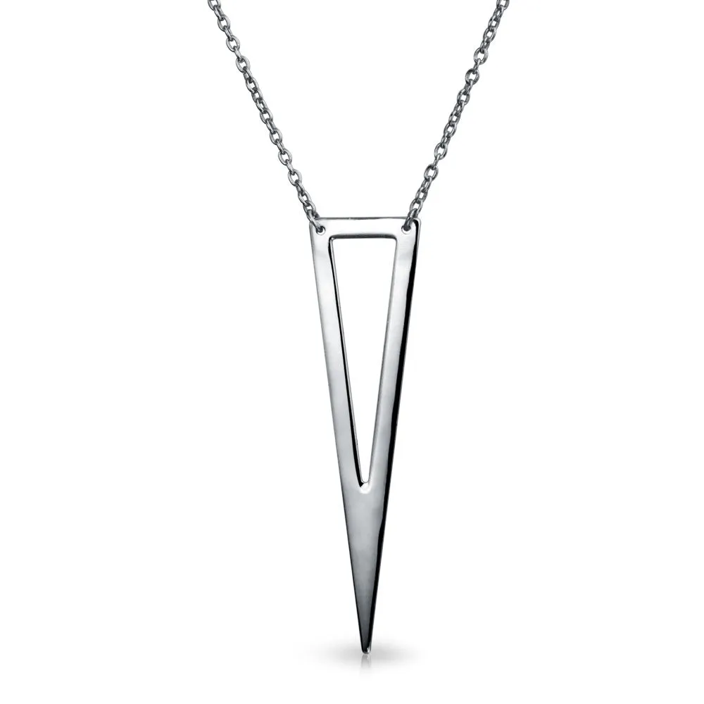 Flat Open Triangle Geometric Pendant Necklace Station Sterling Silver