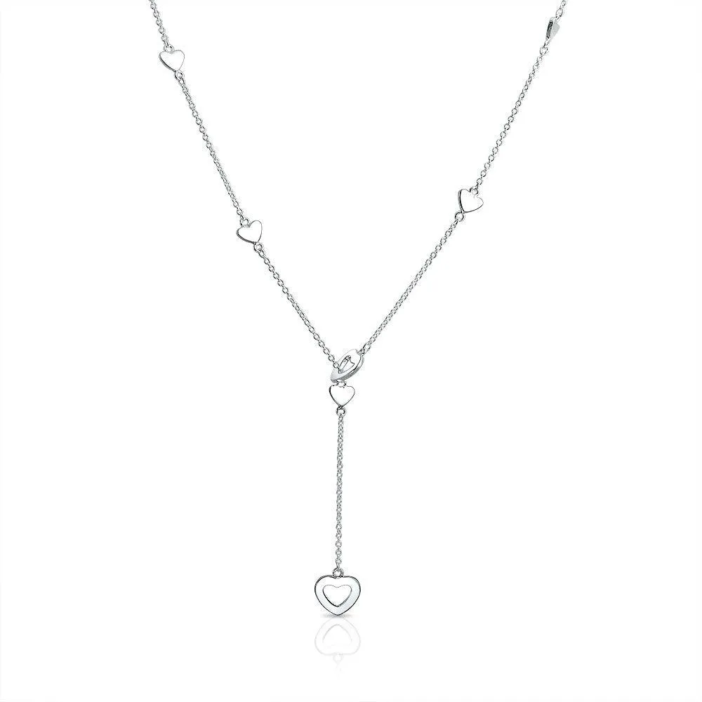 Floating Open Heart Pendant Necklace For Women .925 Sterling Silver