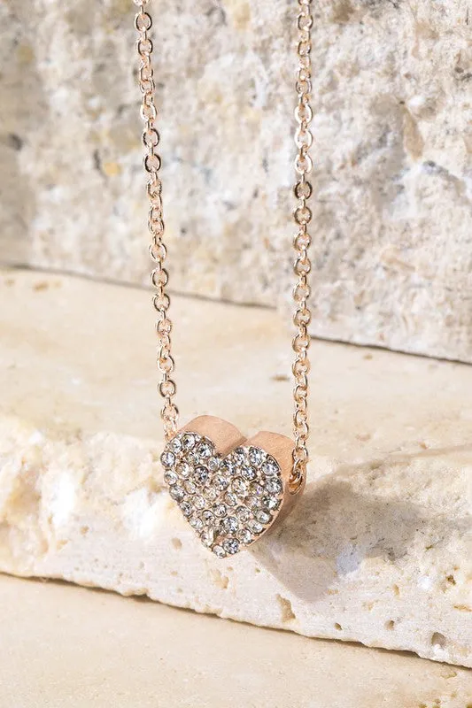 FMN078 Rhinestone Heart Rose Gold