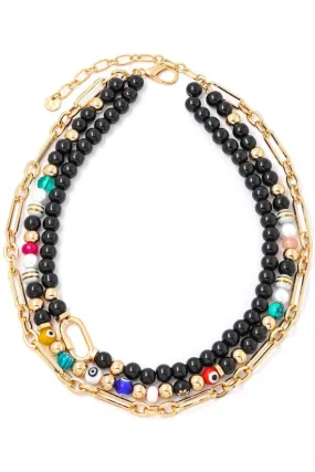 FMN116 Layered Big Bead Necklace Black