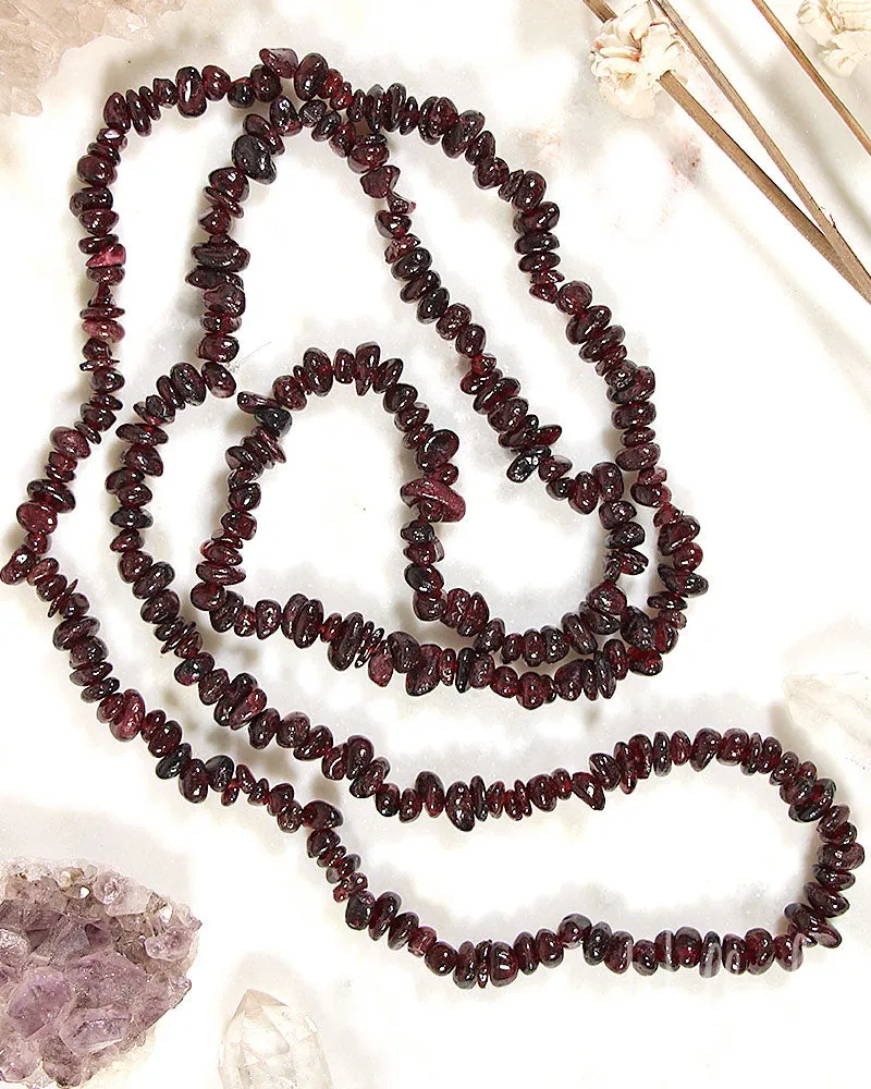 36-Inch Garnet Chip Necklace - Stylish and Elegant Jewelry Piece for Sale