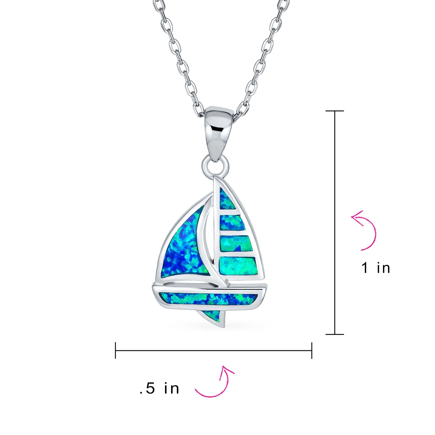 Gemstone Blue Opal Nautical Boat Sailboat Necklace .925 Sterling Silver