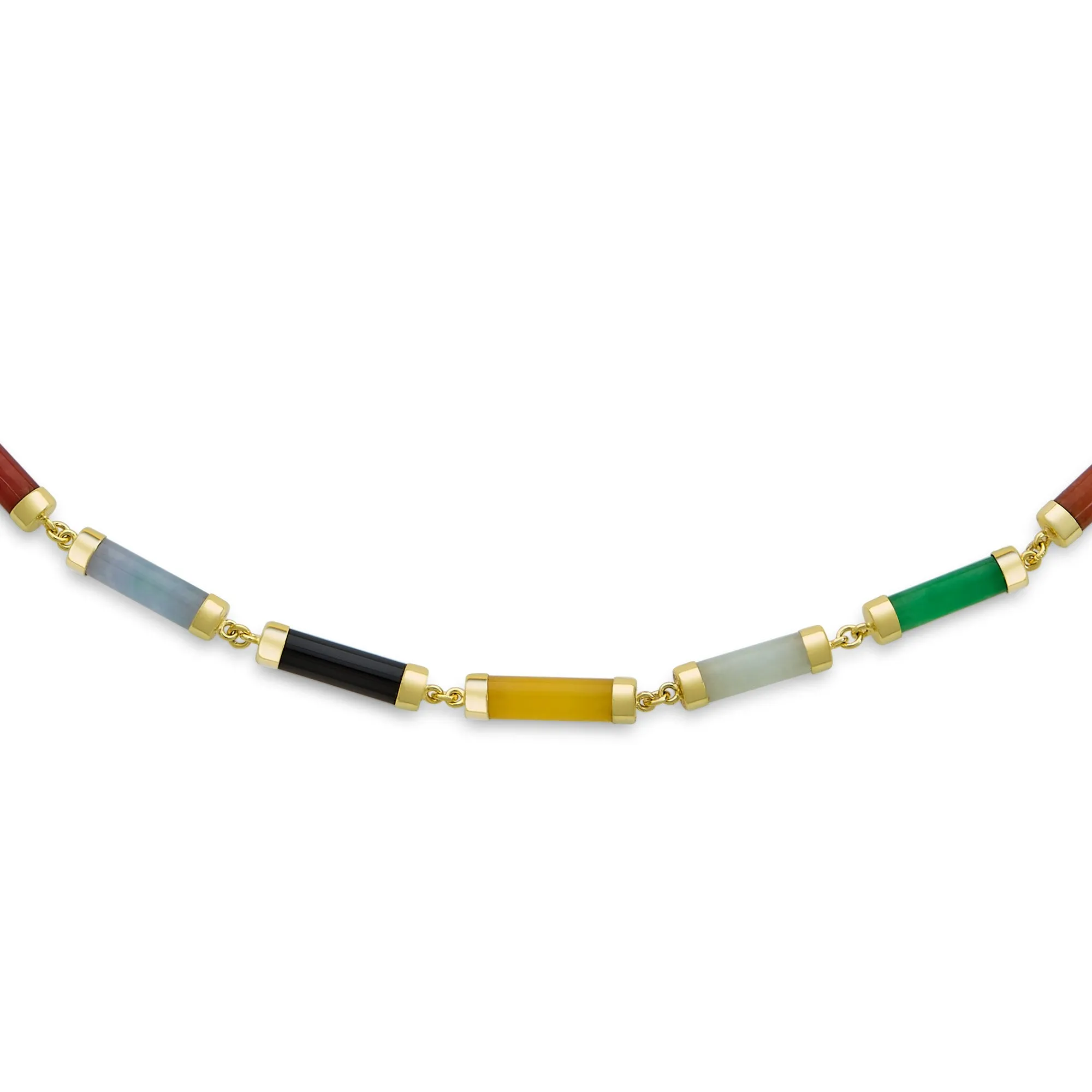 Genuine Onyx Gemstone Multi Color Green Jade Strand Tube Bar Necklace