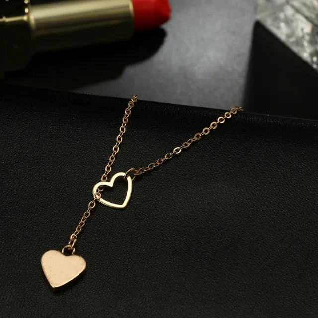 Gold Color Double Layer Heart Necklace Shining Bling AAA Zircon Women Clavicle Chain Elegant Charm Wedding Pendant Jewelry Gift